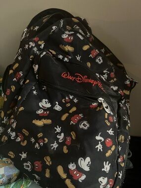 Vintage Disney Black Red White Yellow Mickey Mouse Print Backpack